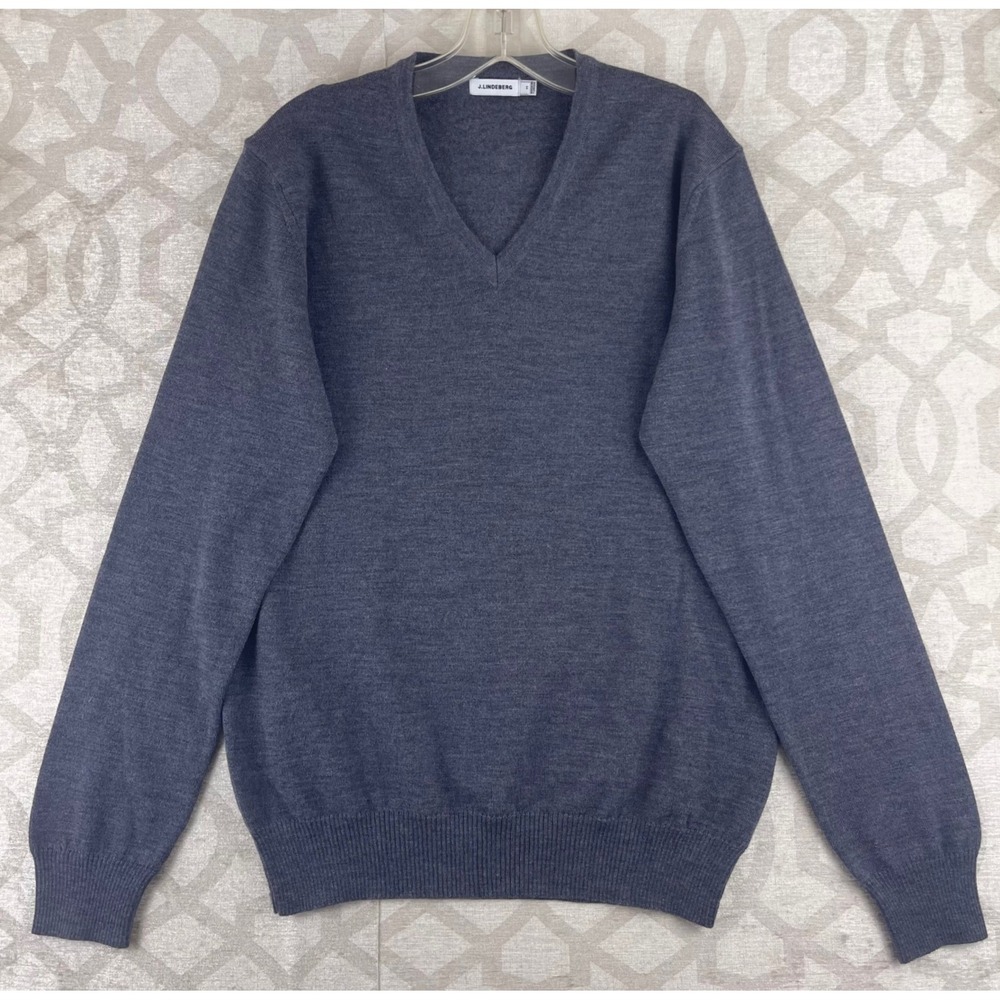J.Lindeberg Mens V-Neck Fine Merino Wool Sweater Charcoal Grey Size M‎
